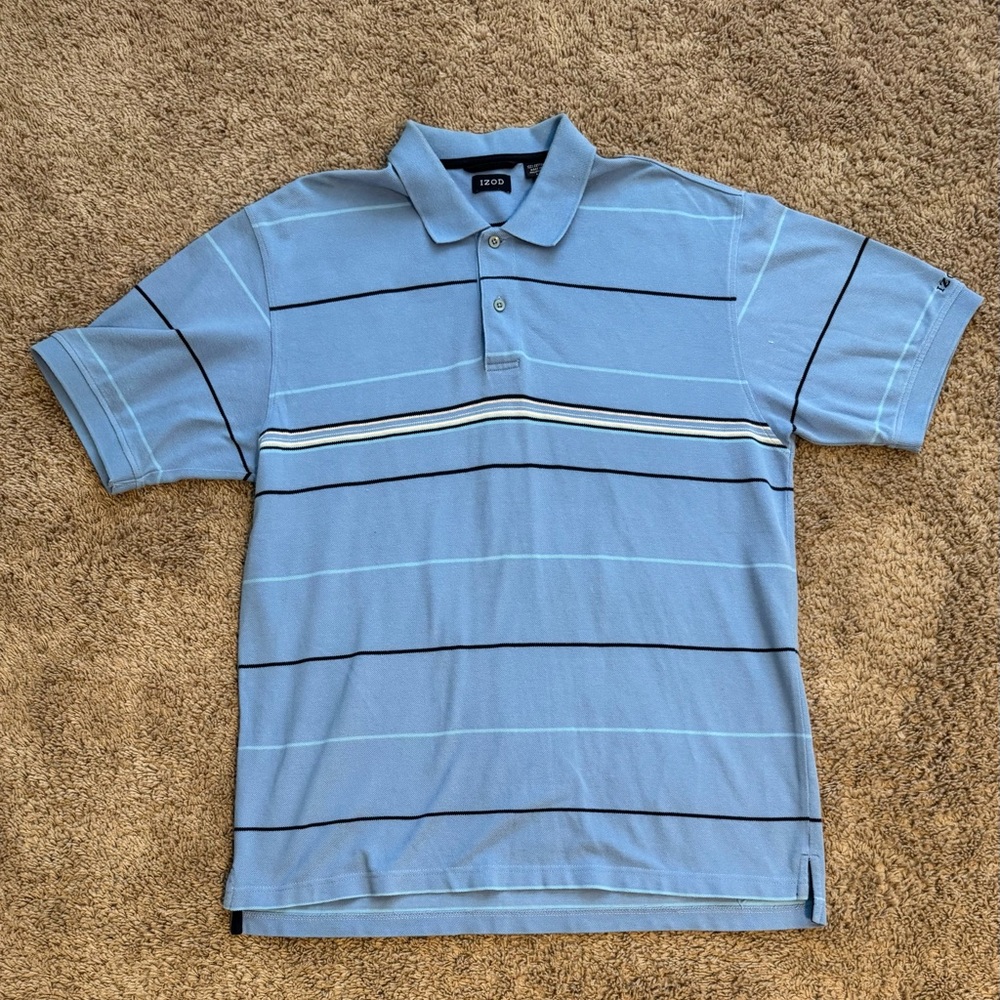 IZOD Blue Stripped Polo Shirt Large